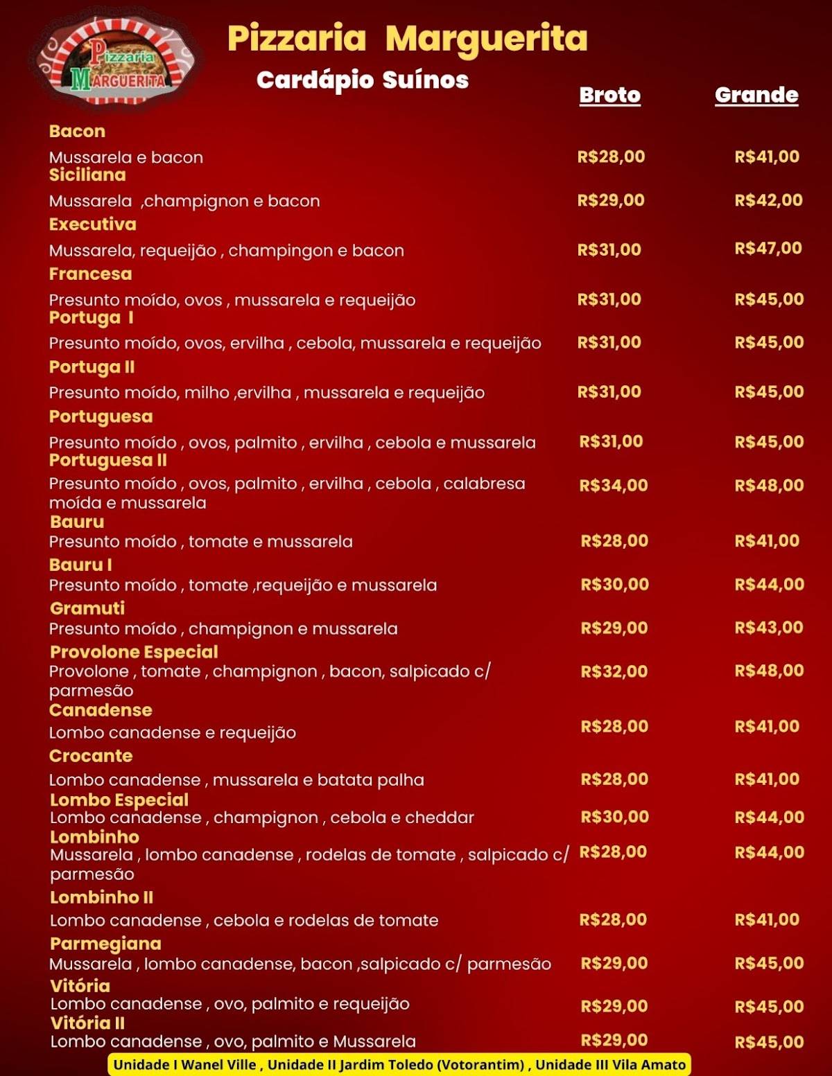 Pizzaria Marguerita cardápio