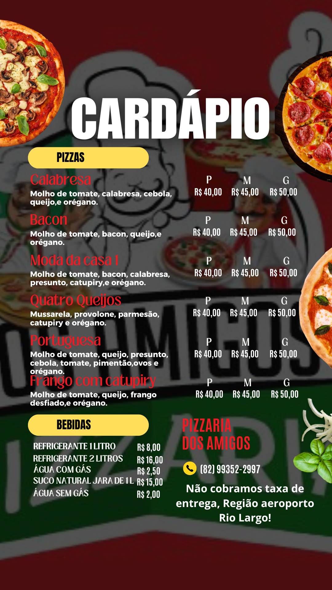Pizzaria dos amigos cardápio