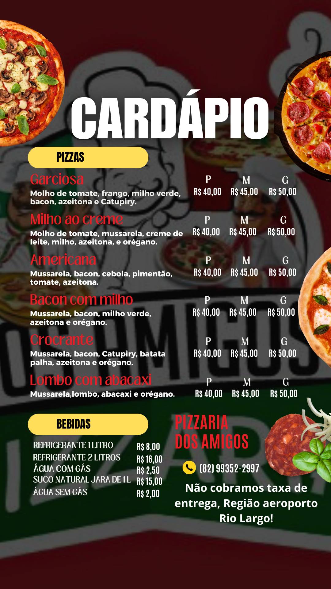Pizzaria dos amigos cardápio
