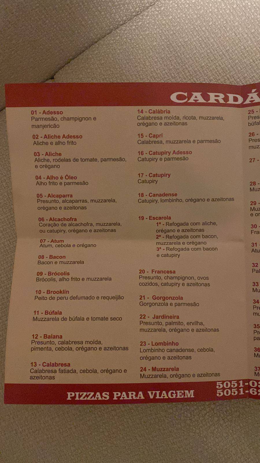 Adesso Pizzaria cardápio