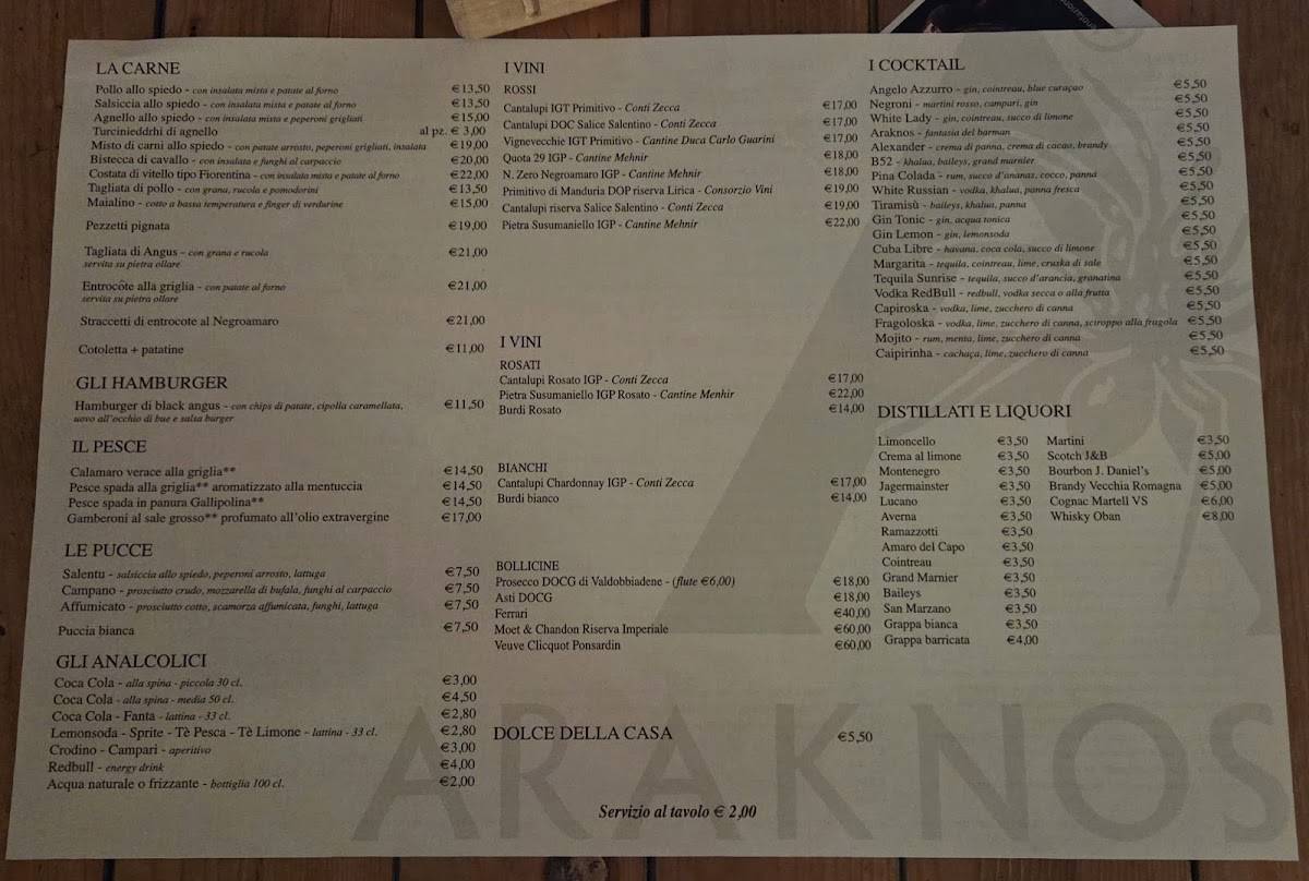 Menu di Araknos 