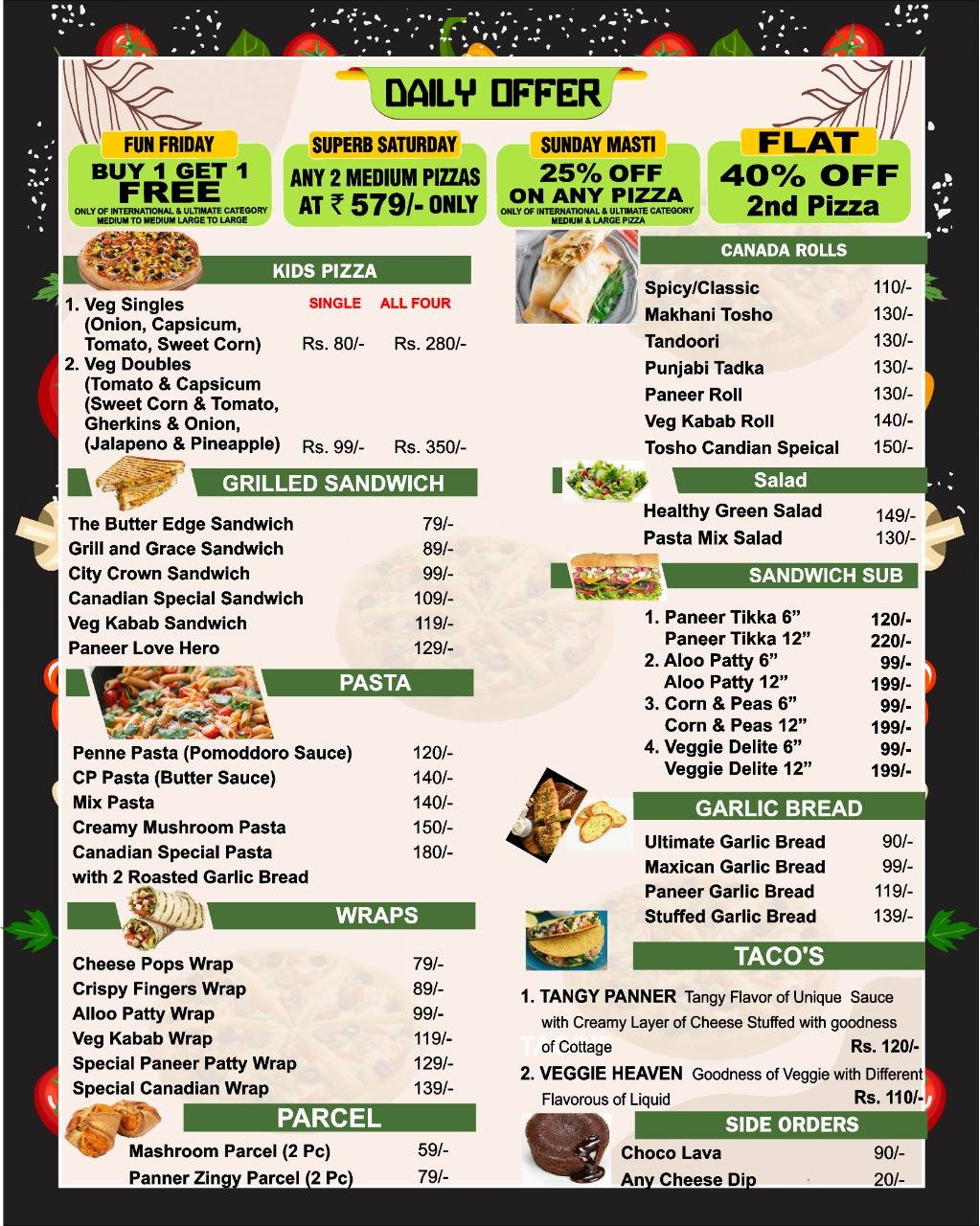 Canadian Pizza menu