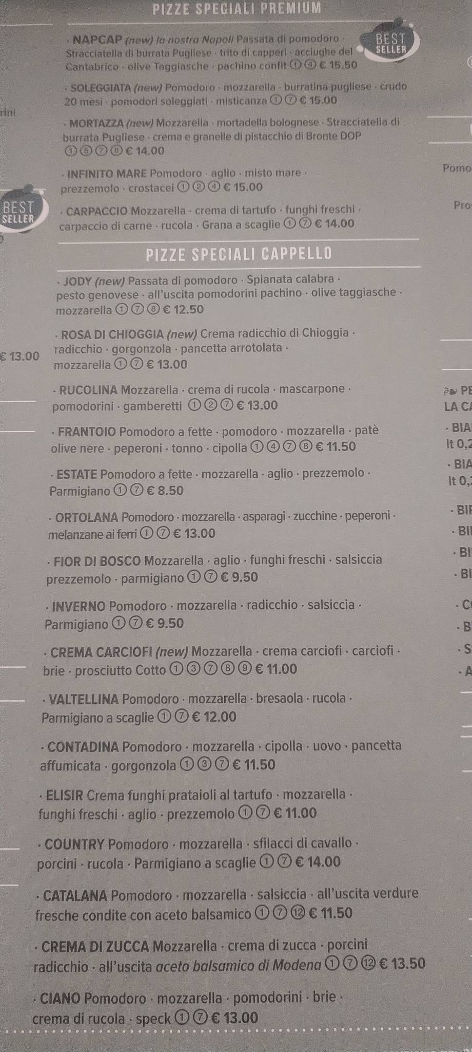 Menu di Cappello - Ristorante Pizzeria 