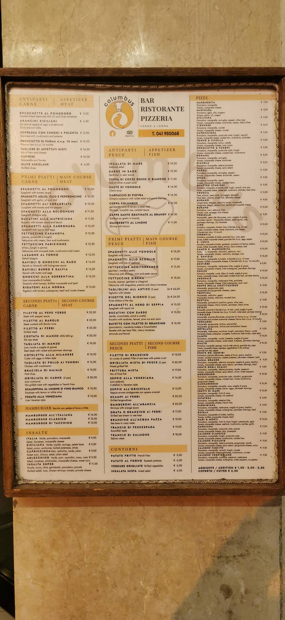 Menu di Ristorante,Pizzeria Columbus 