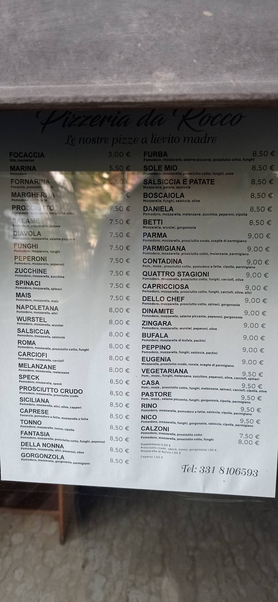 Menu di Pizzeria "Da Rocco". Forno a legna.. 