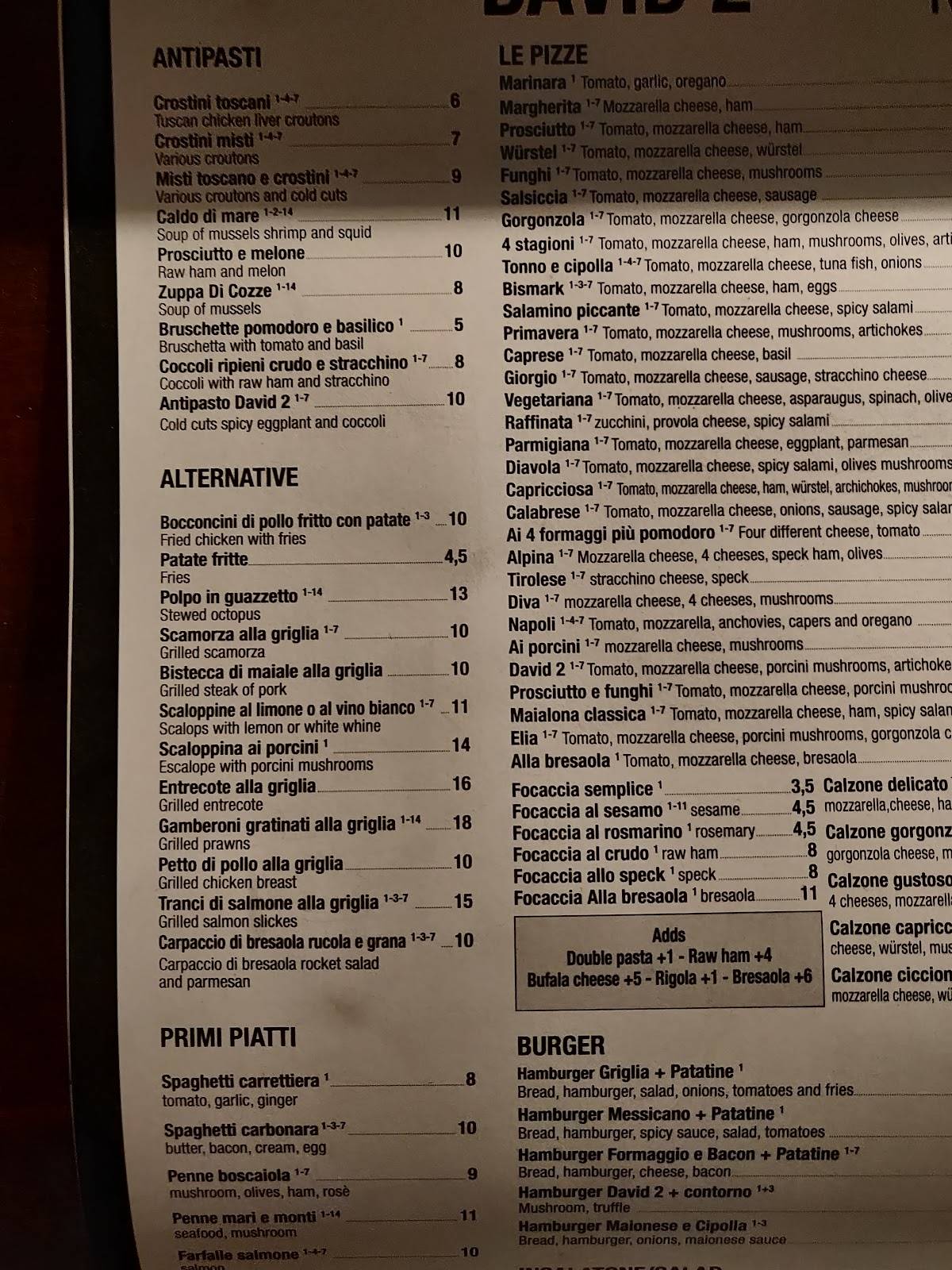 Menu di Pizzeria David 2 