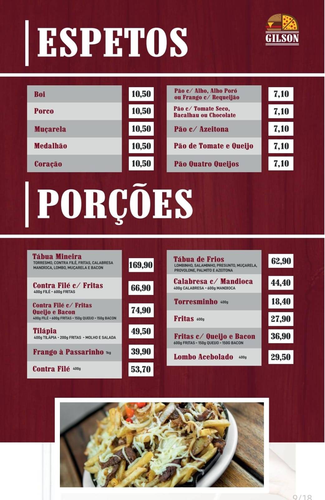 Gilson Burger e Pizzaria cardápio