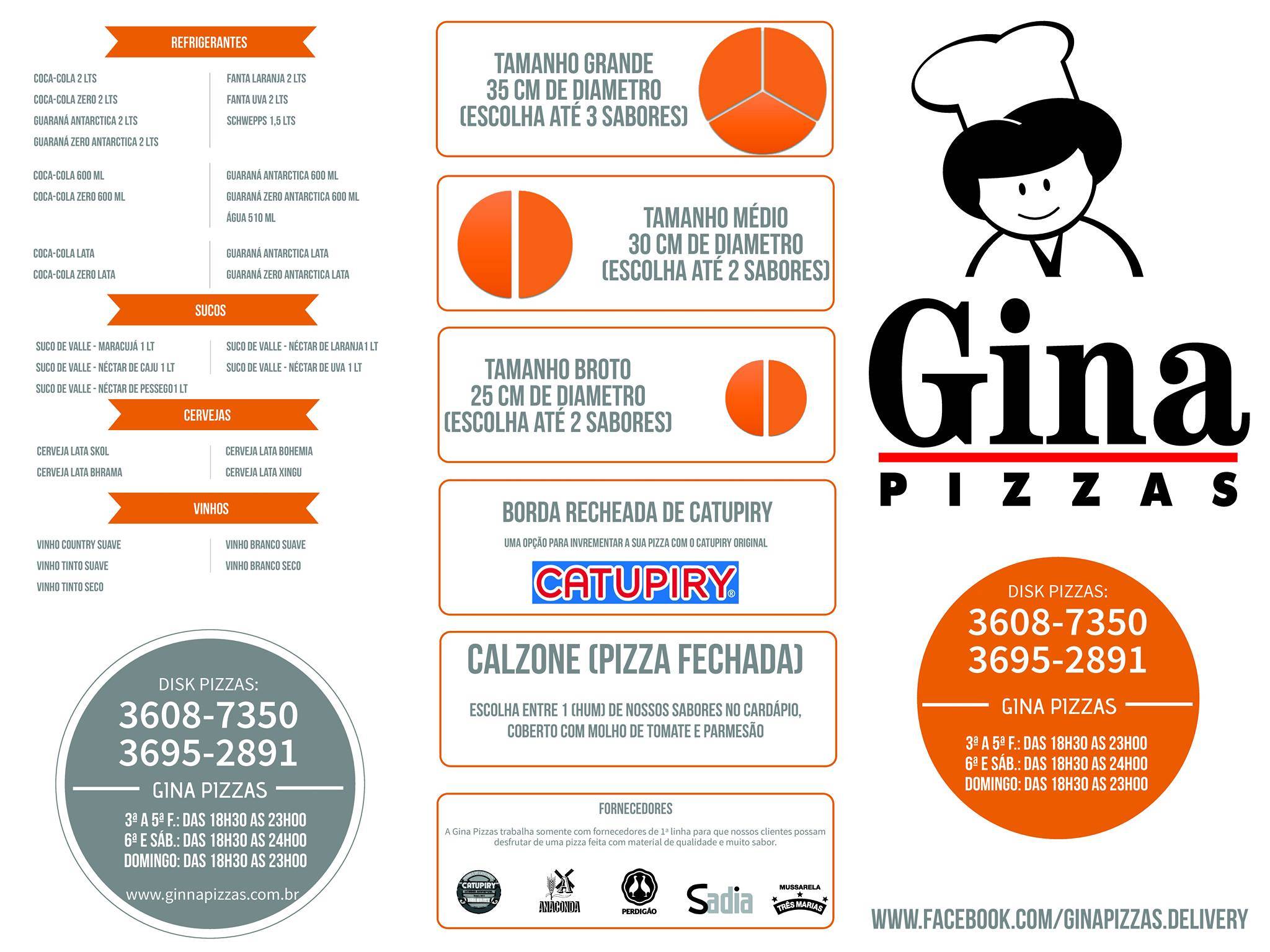 Gina Pizzas cardápio