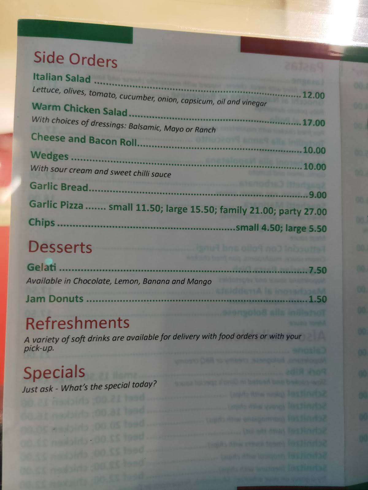 Menu at Gino's Pizza & Pasta Bar, Millicent
