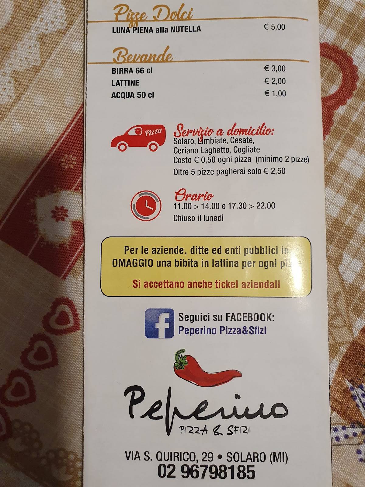 Menu di Pizzeria Il Peperino Solaro 