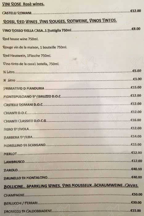 Menu de L'Angoletto Romano