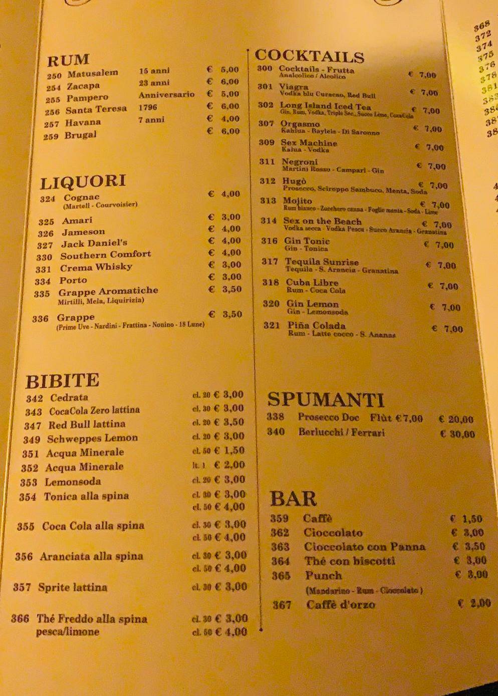 Menu di La Ghigliottina 