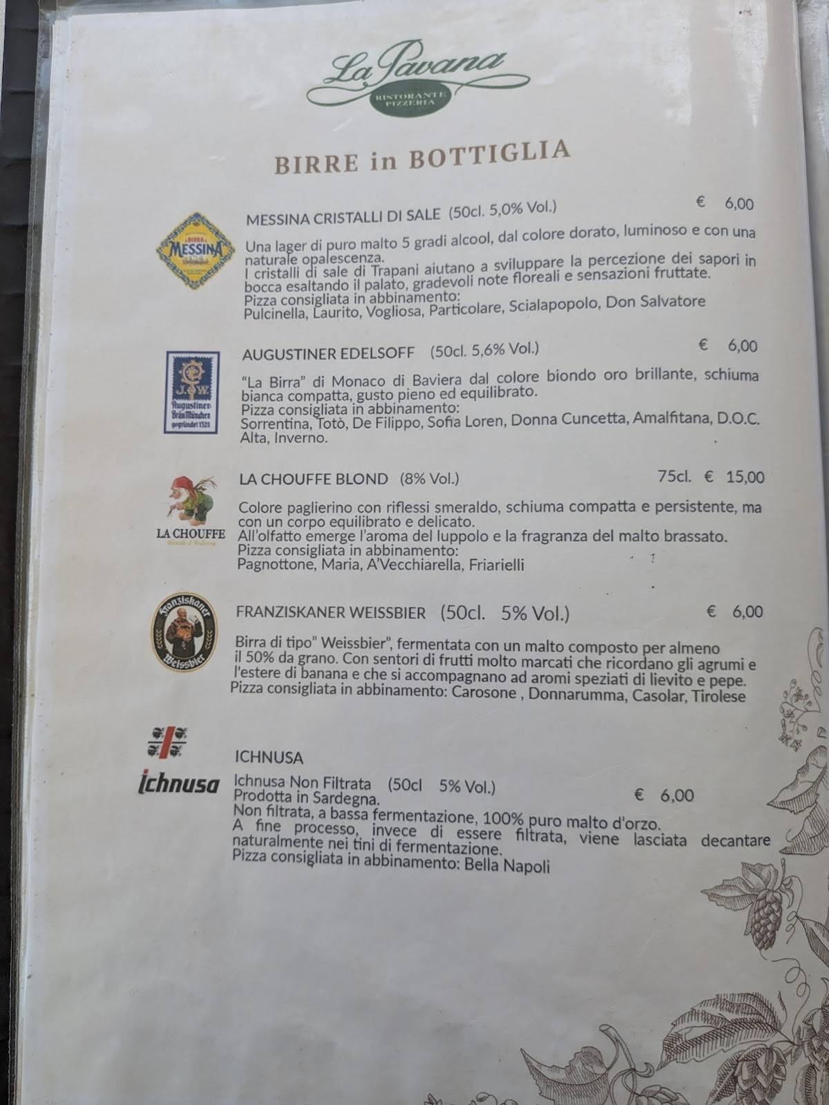 Menu di Pizzeria La Pavana 