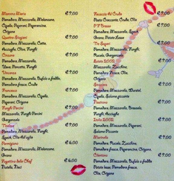 Menu di Pizzeria La Spigolatrice di Sapri 