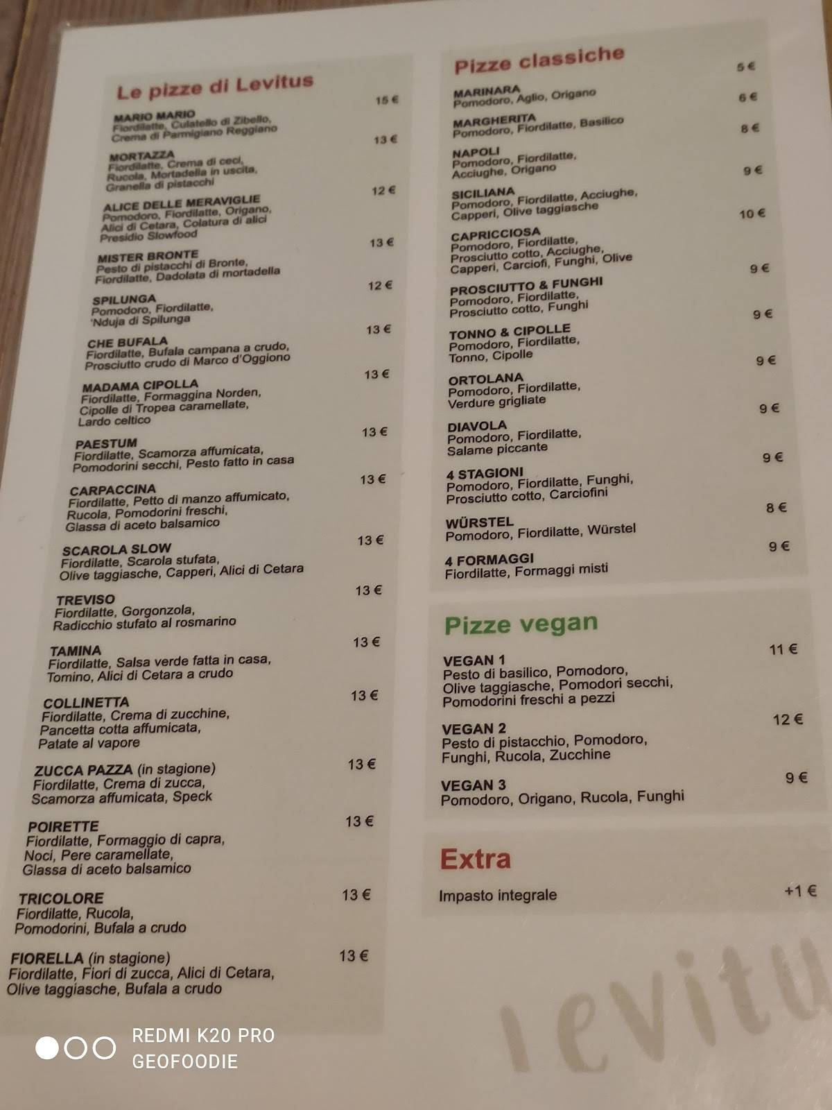 Menu di Pizzeria Levitus 