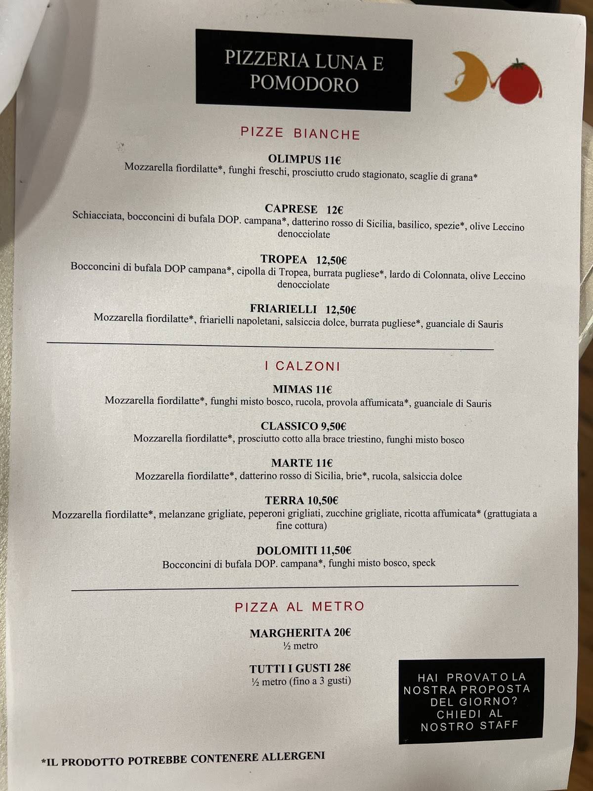 Menu di Pizzeria Luna e Pomodoro 