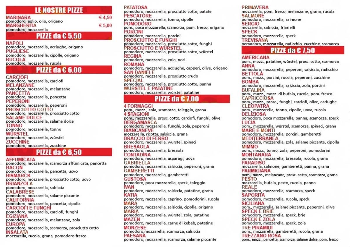 Menu di Pizzeria Mizo 
