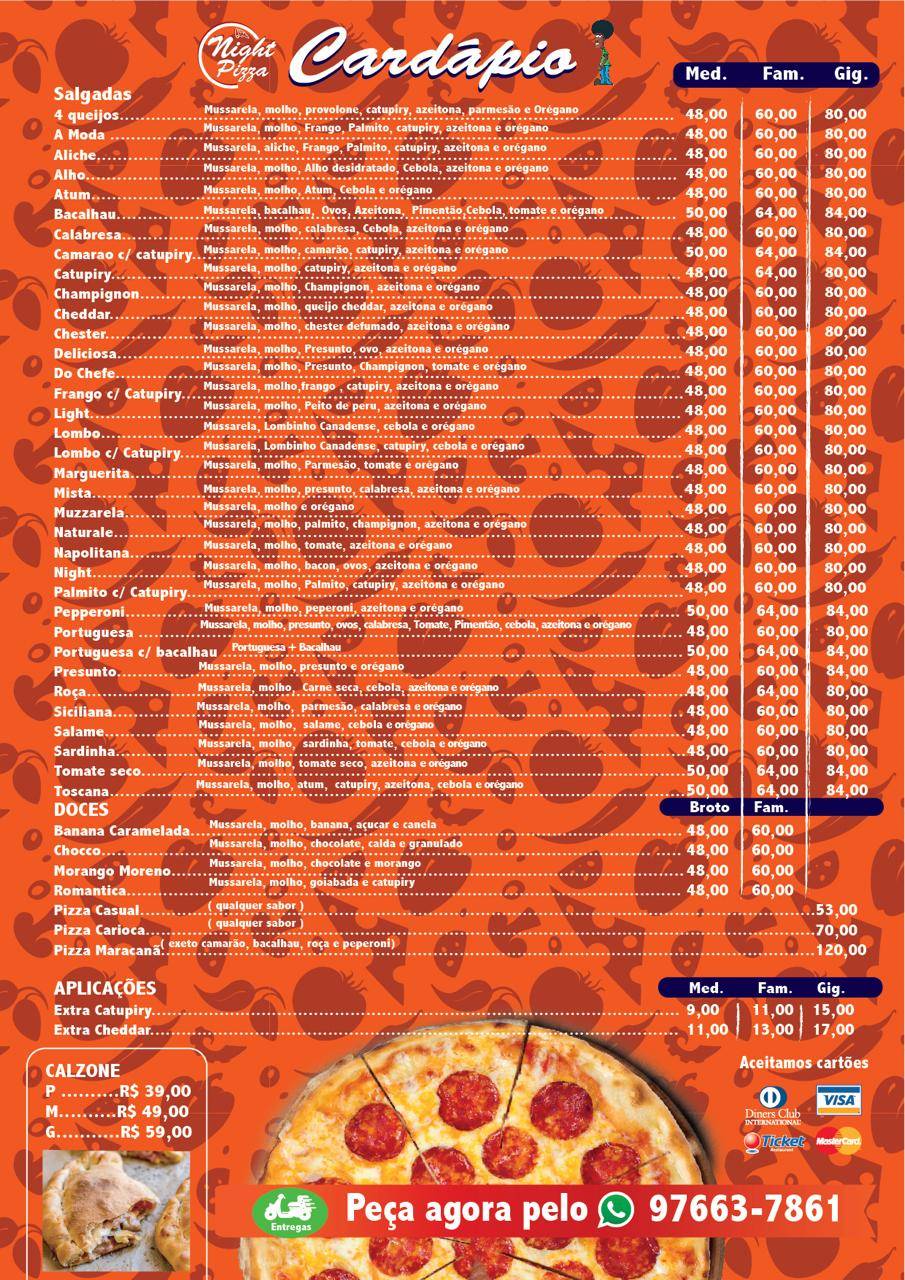 Night Pizza Sulacap Ltda Me cardápio