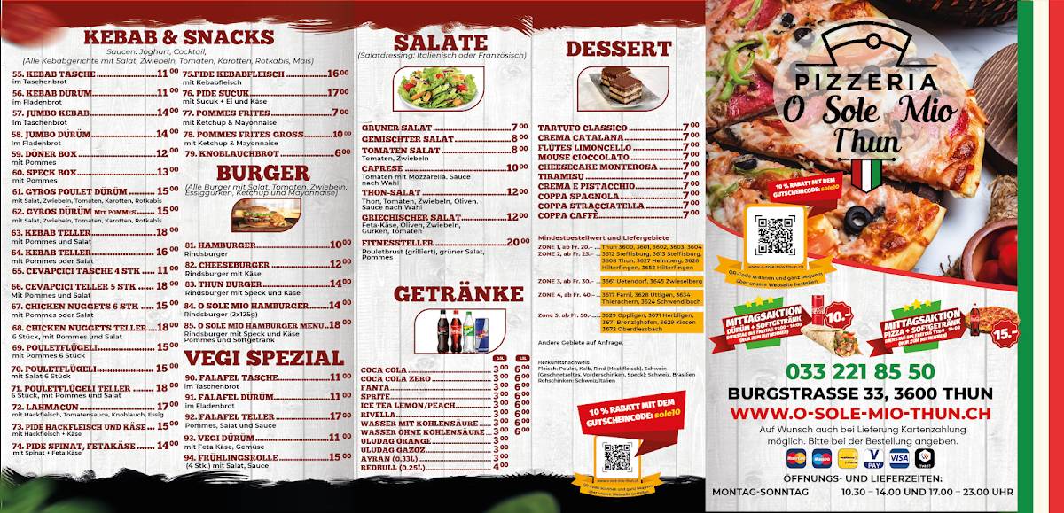 Menu di Pizzeria O Sole Mio Thun 