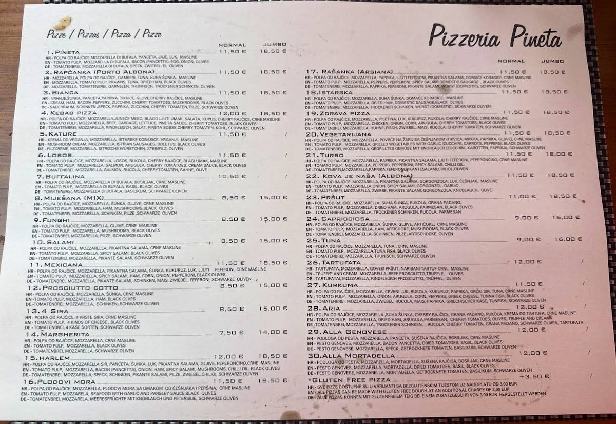 Menu di Pizzeria Pineta 