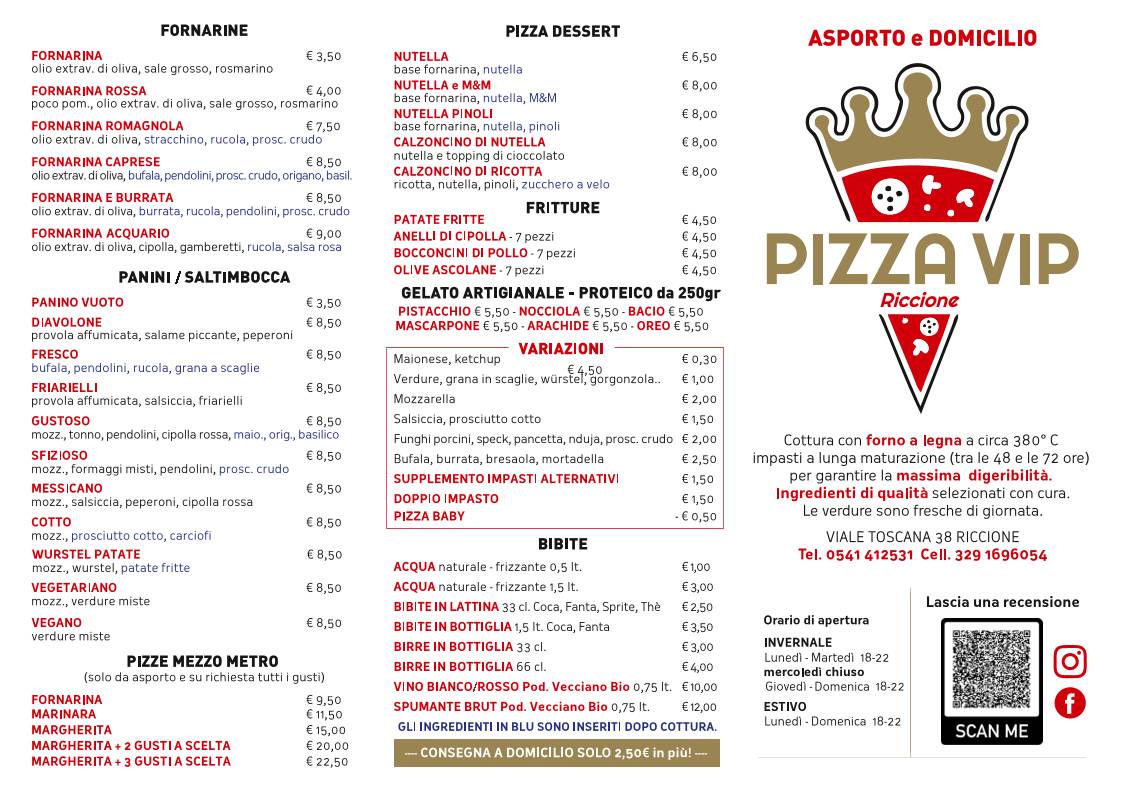 Menu di Pizza VIP - Pizzeria d'asporto e a domicilio 