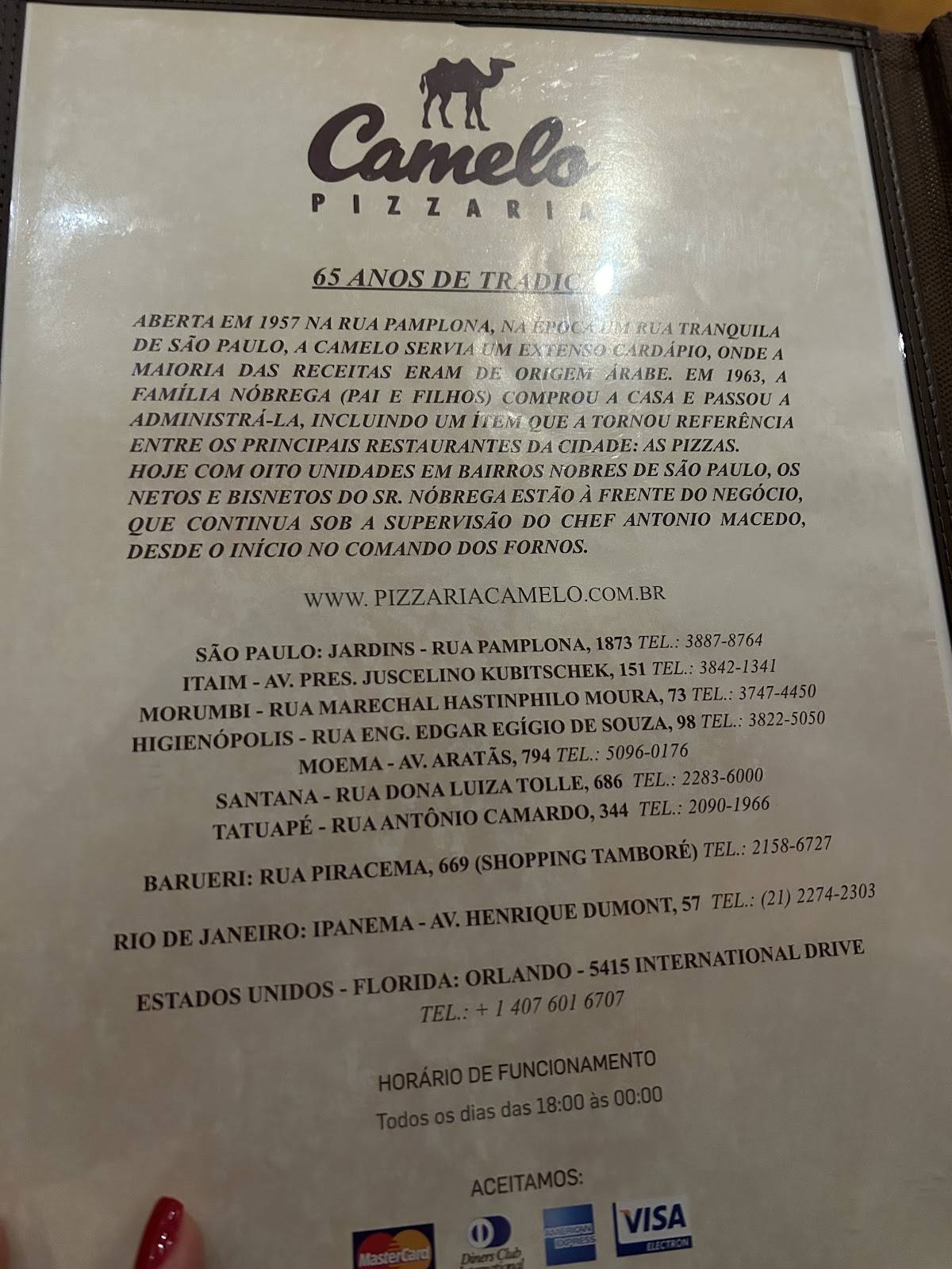 Pizzaria Camelo cardápio