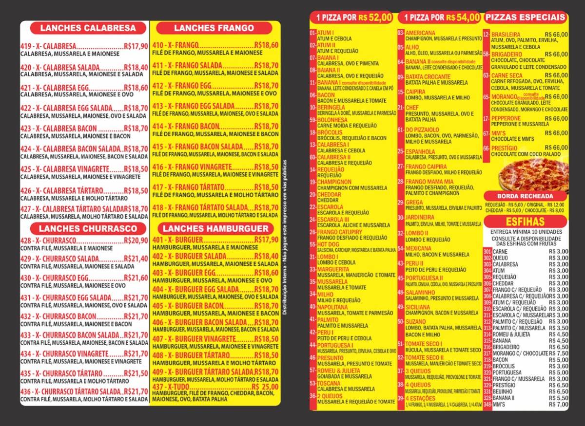 Pizzaria Suzano Mogi das cruzes cardápio