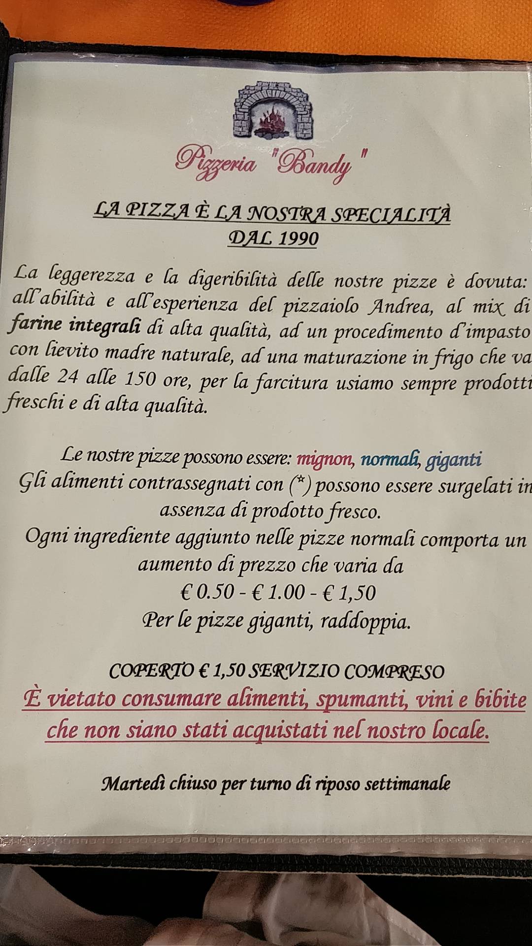Menu di Pizzeria Bandy al Clap'S Pizza forno a legna 