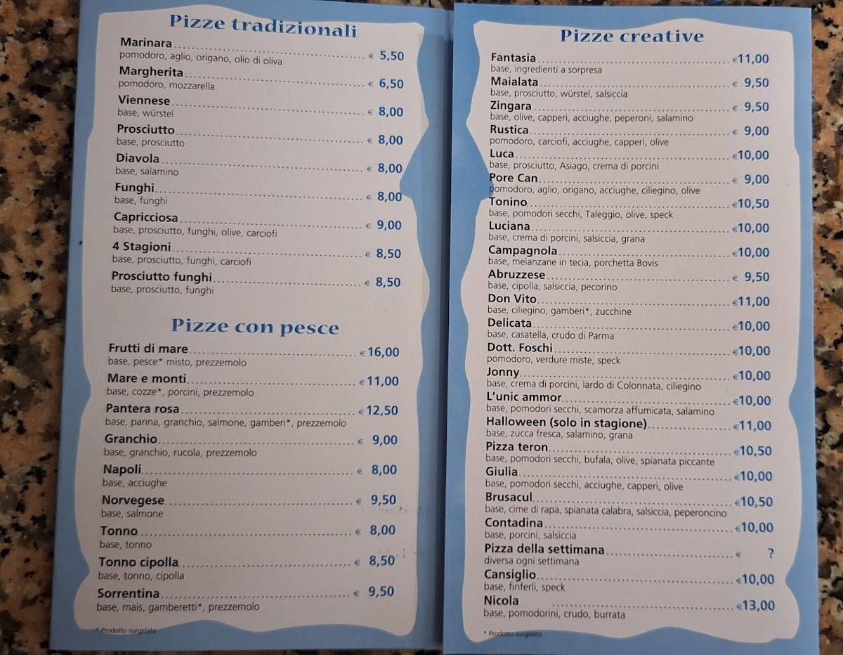 Menu di Pizzeria Tonino Pizza 