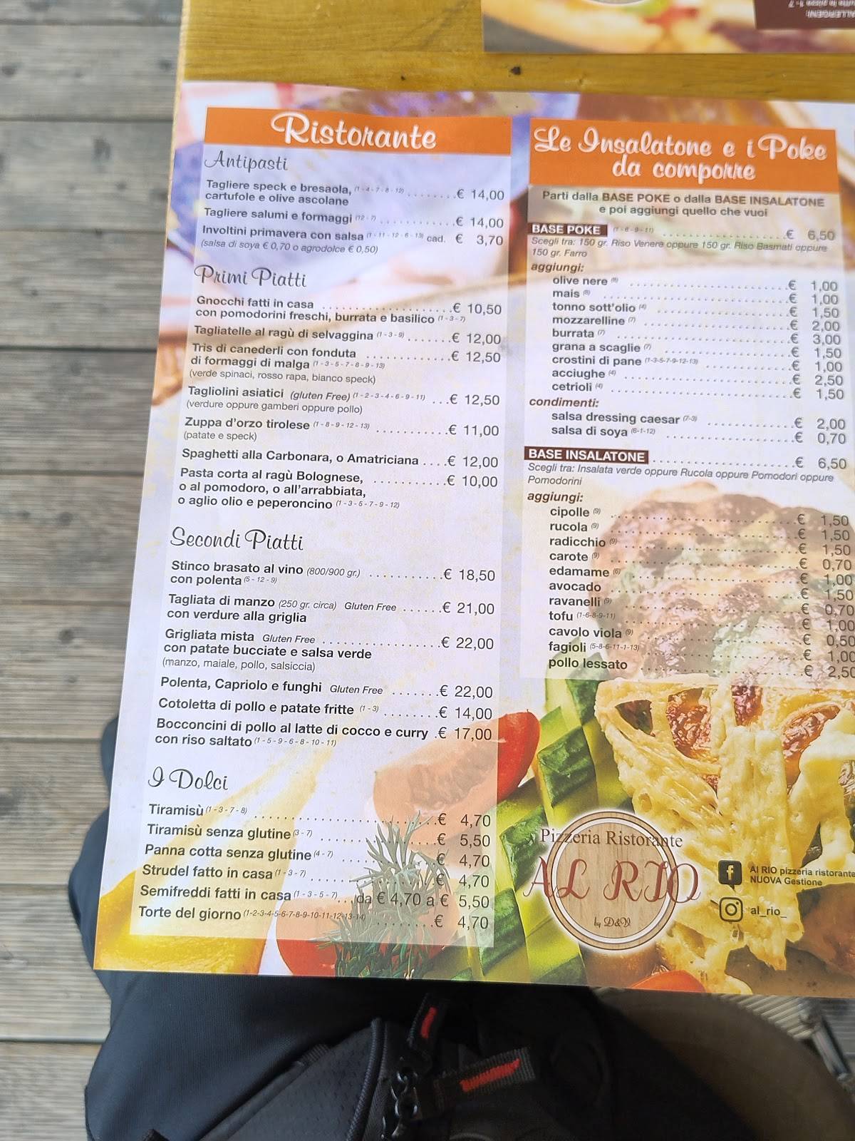 Menu di Pizzeria al Rio 