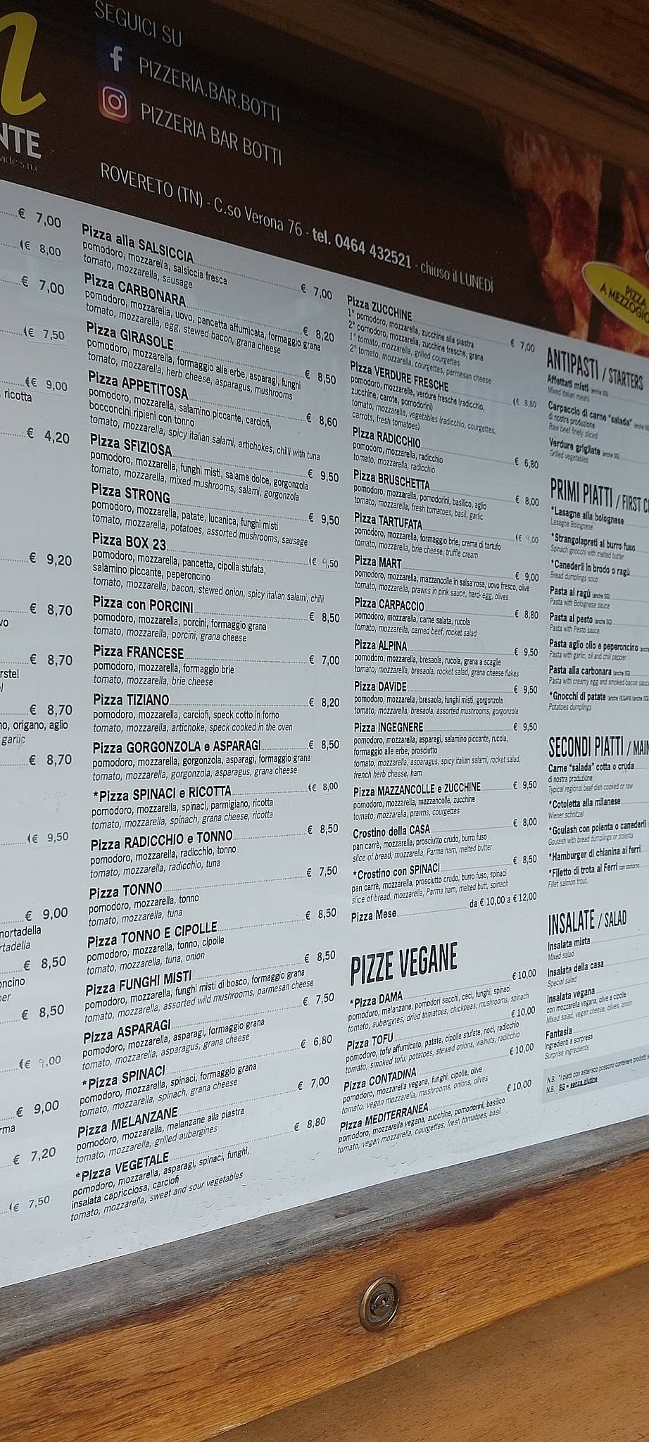 Menu di Pizzeria Ristorante Botti 