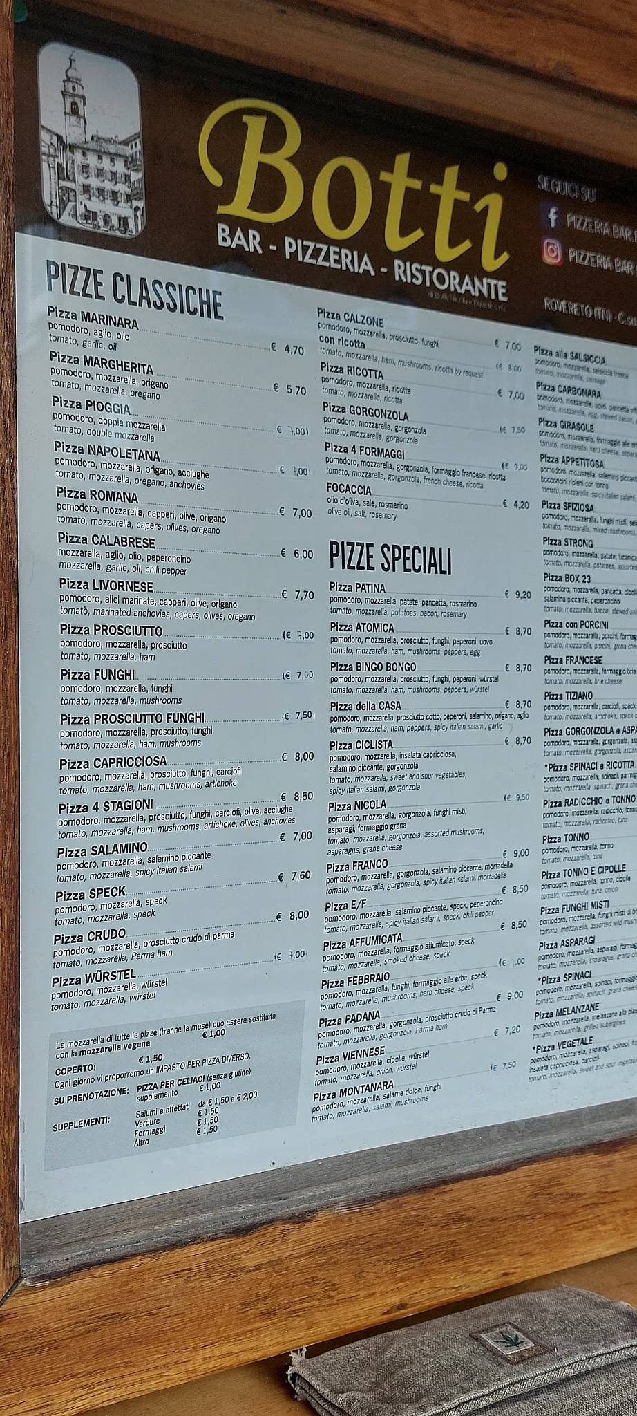 Menu di Pizzeria Ristorante Botti 