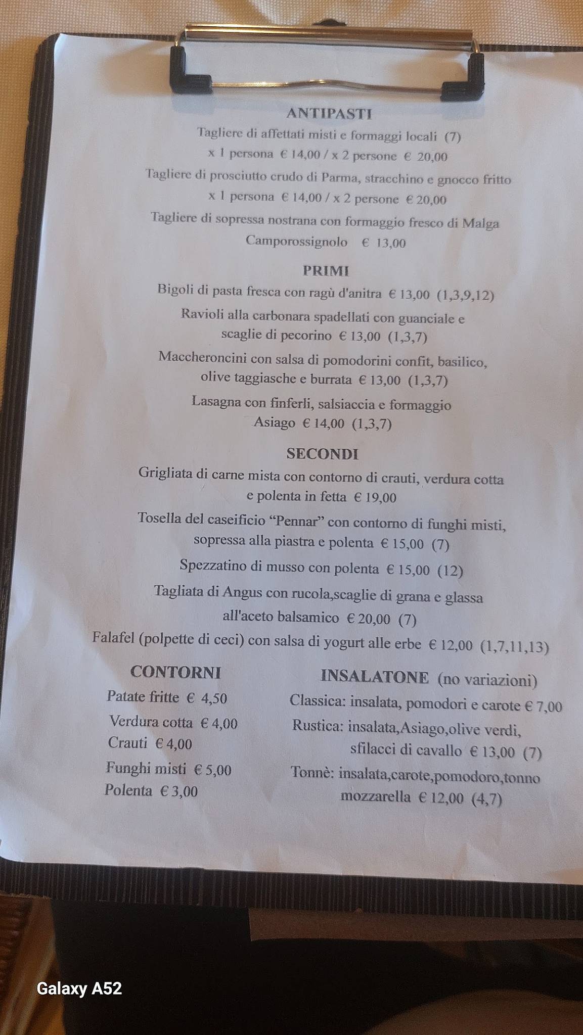 Menu di Pizzeria Ristorante Capanna Bianca 