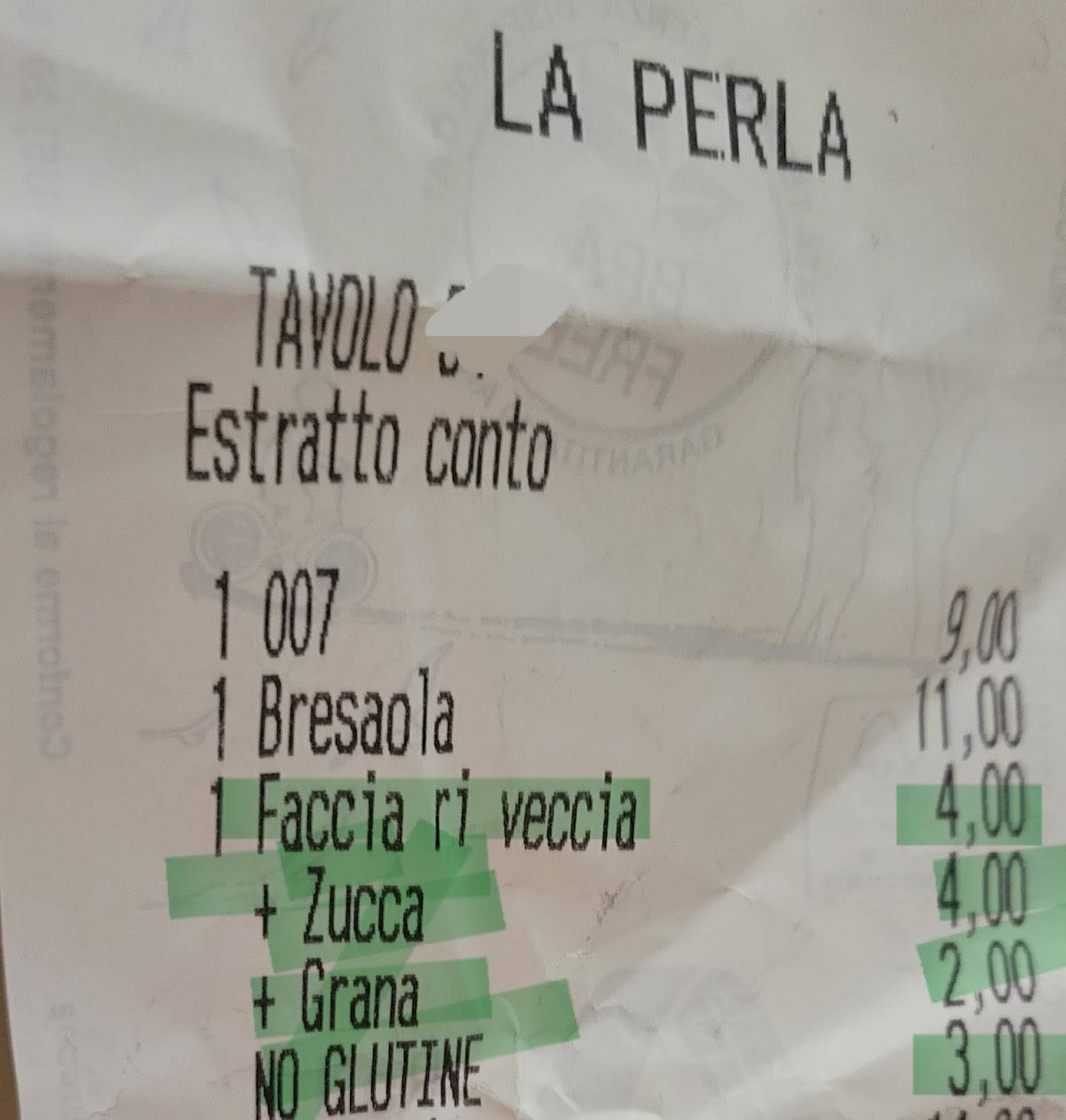 Menu di Pizzeria Ristorante La Perla 