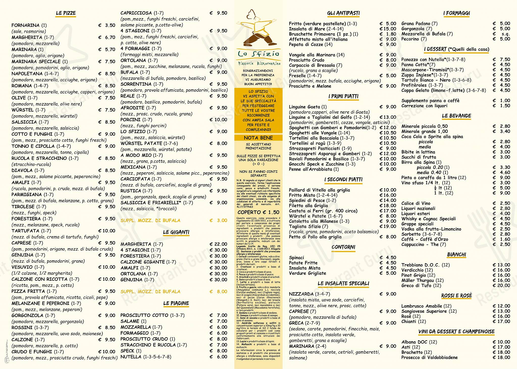 Menu di Ristorante Pizzeria Lo Sfizio 