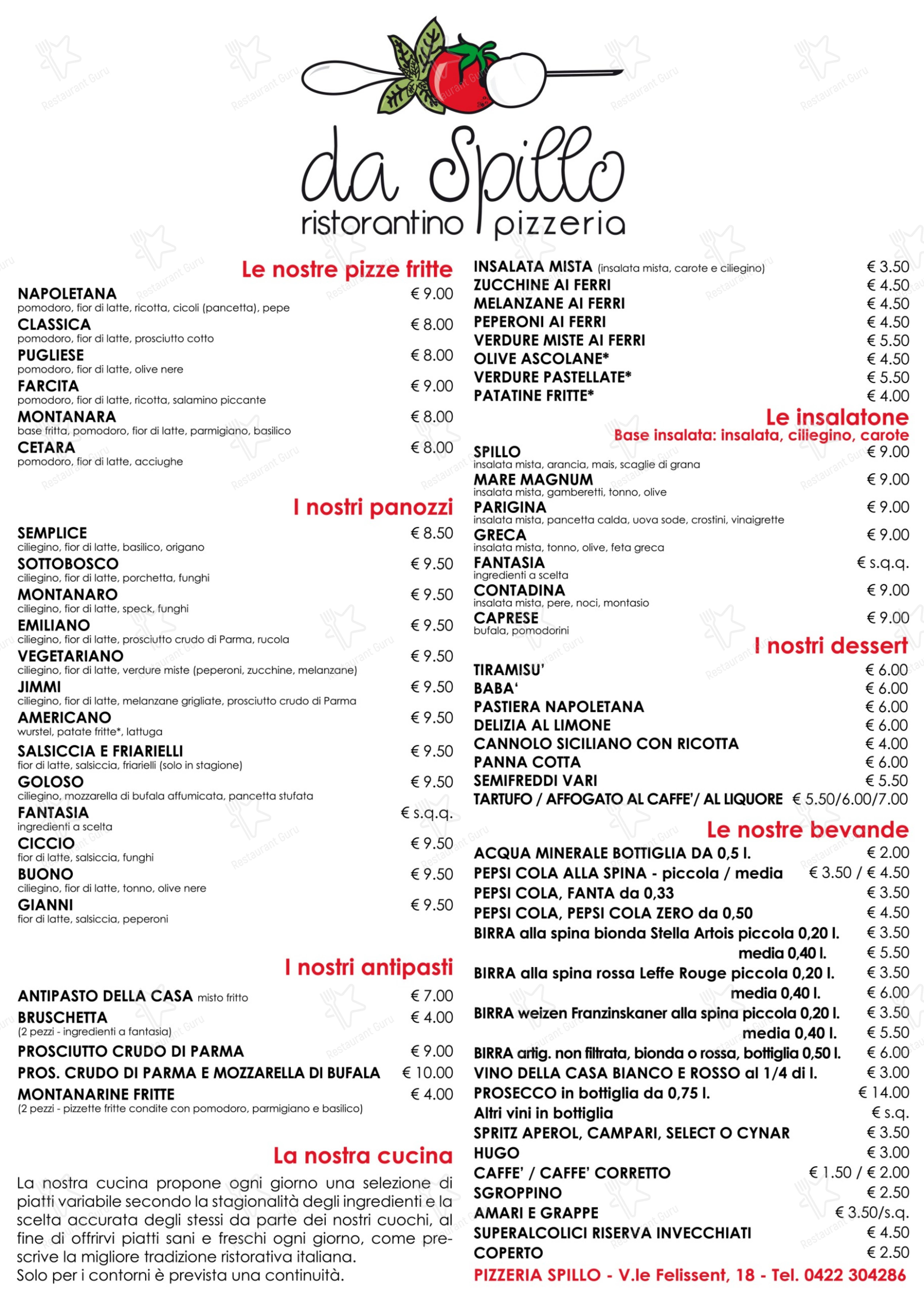 Menu di Pizzeria Ristorantino da Spillo - Menu
