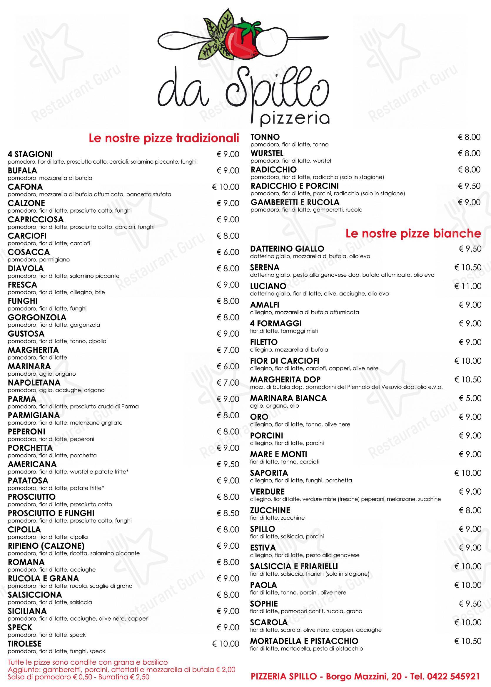 菜单 per Pizzeria Ristorantino da Spillo in Treviso