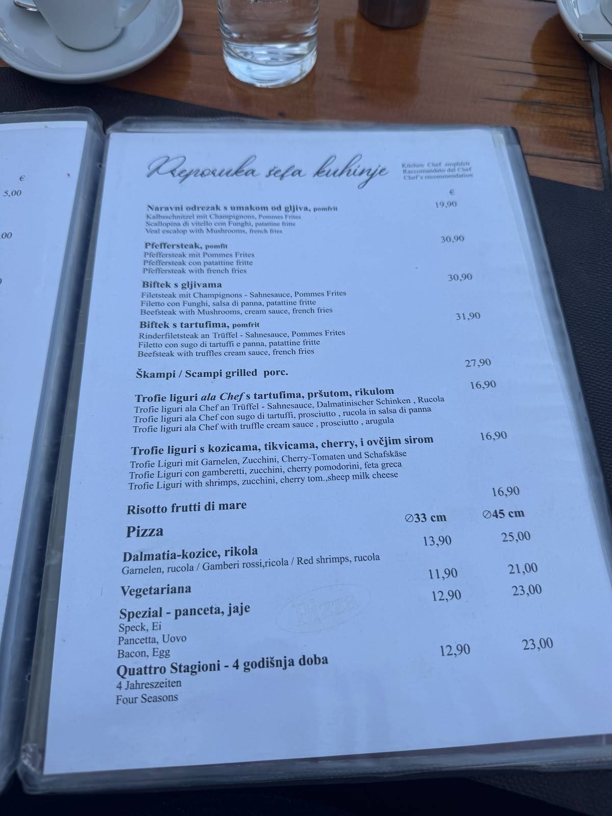 Menu di Pizzeria Šime 