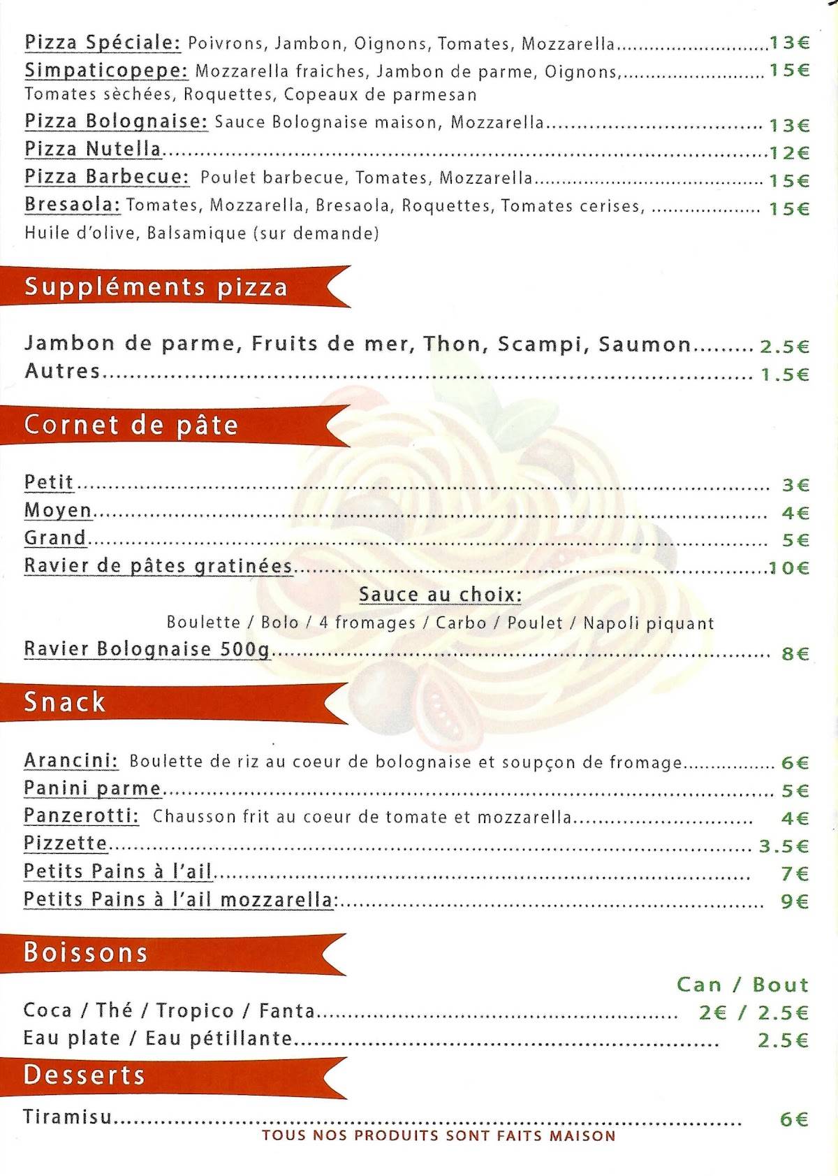 Menu de Simpatico Pepe