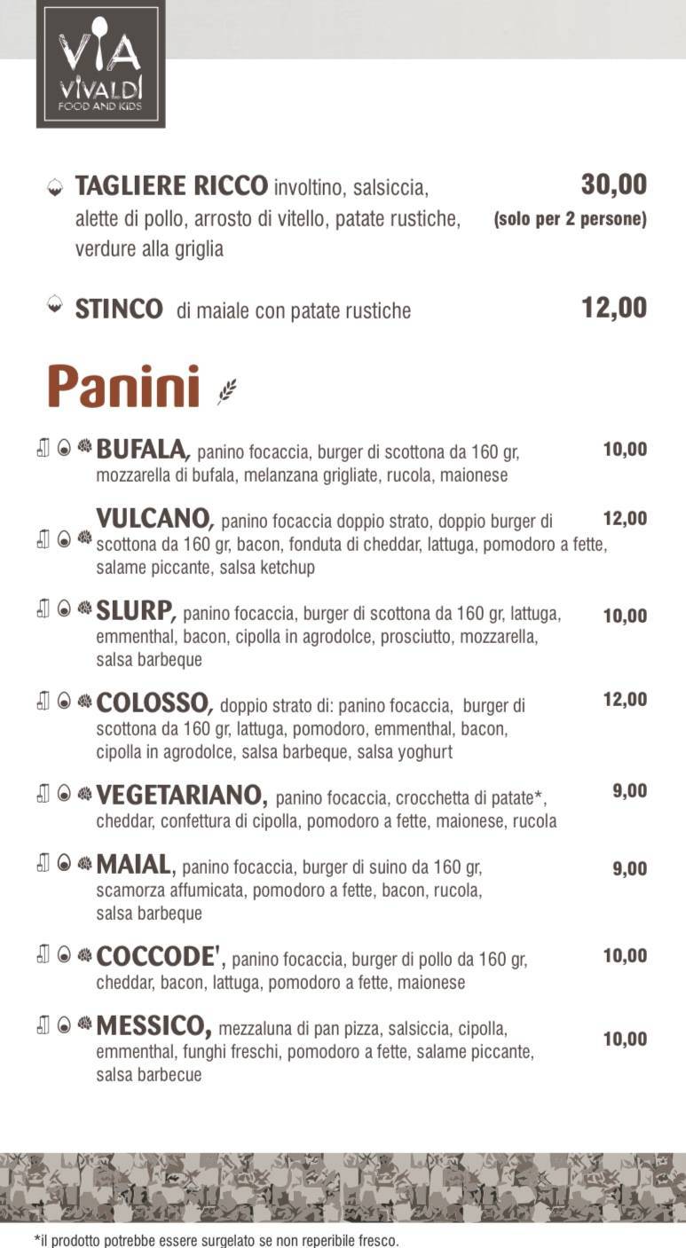 Menu di VIA VIVALDI FOOD AND KIDS 