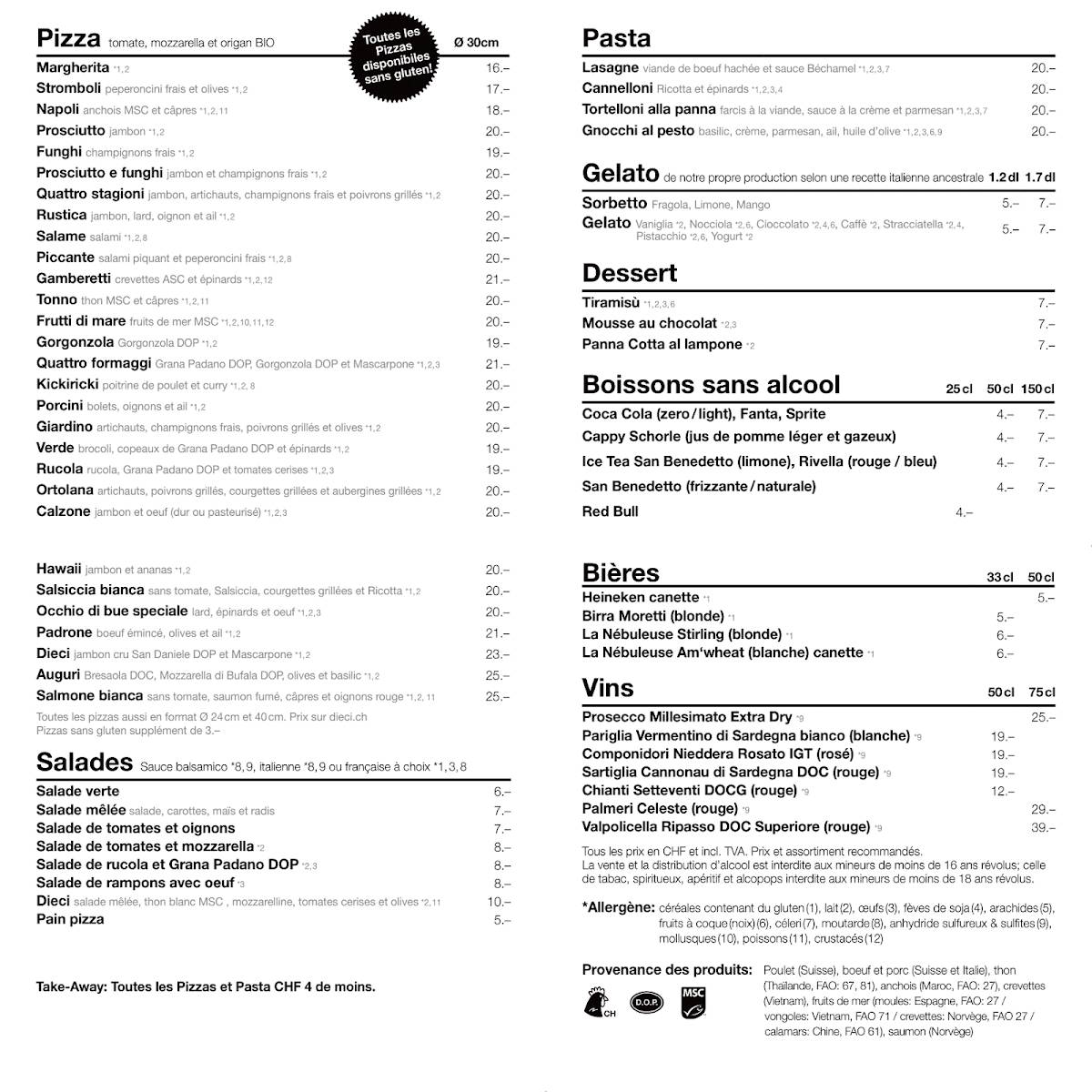 Menu di dieci Pizza 