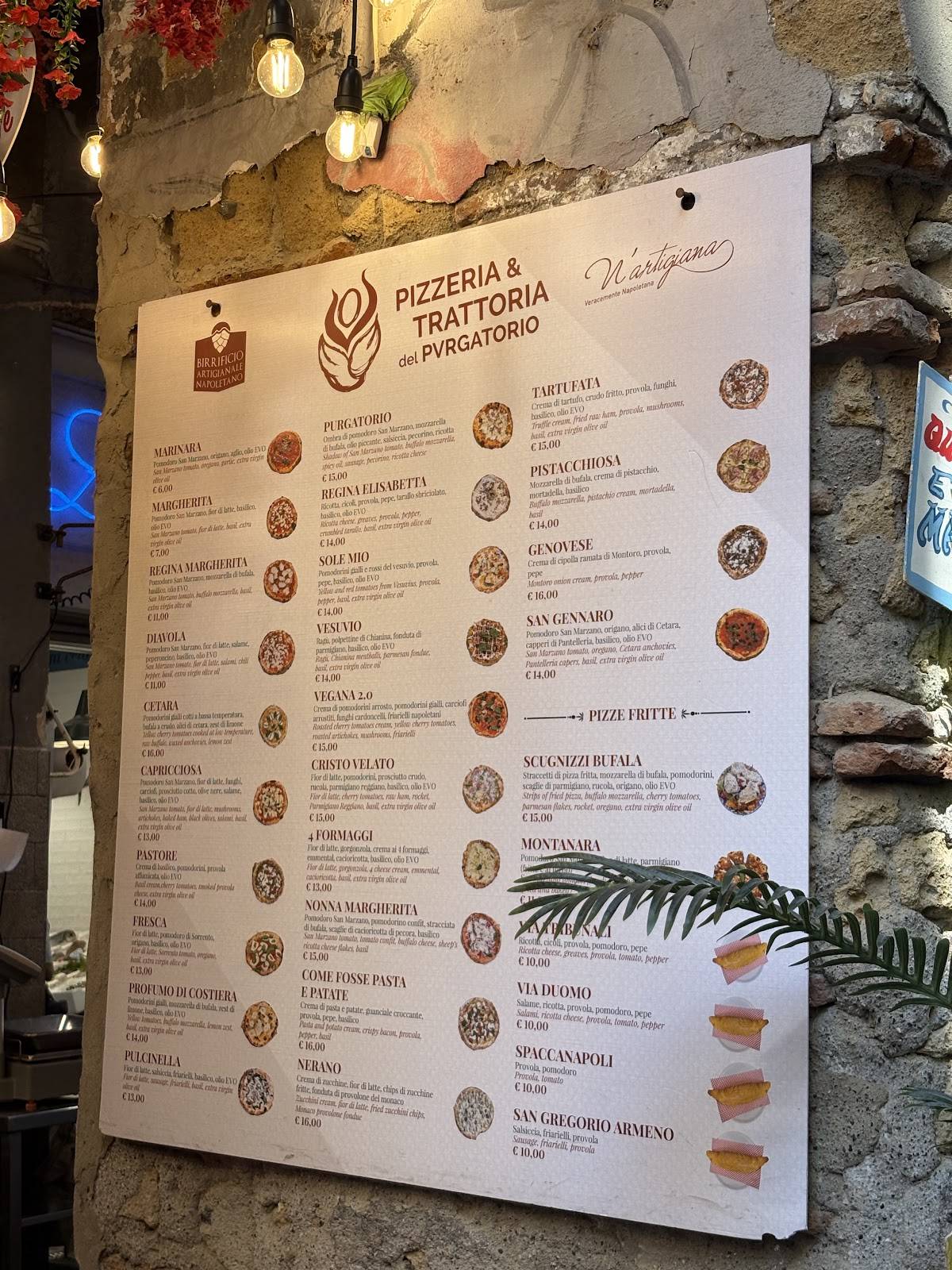 Menu di Pizzeria e Trattoria del Purgatorio 