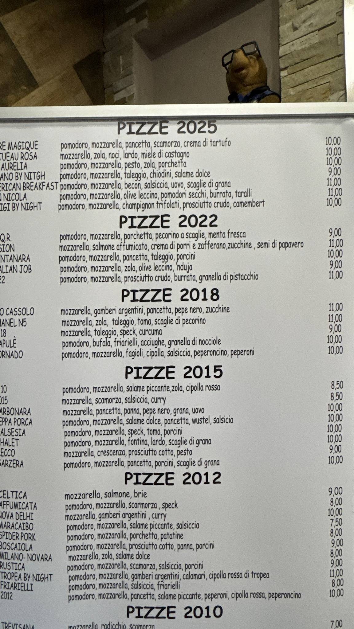 Menu de Pizzeria live