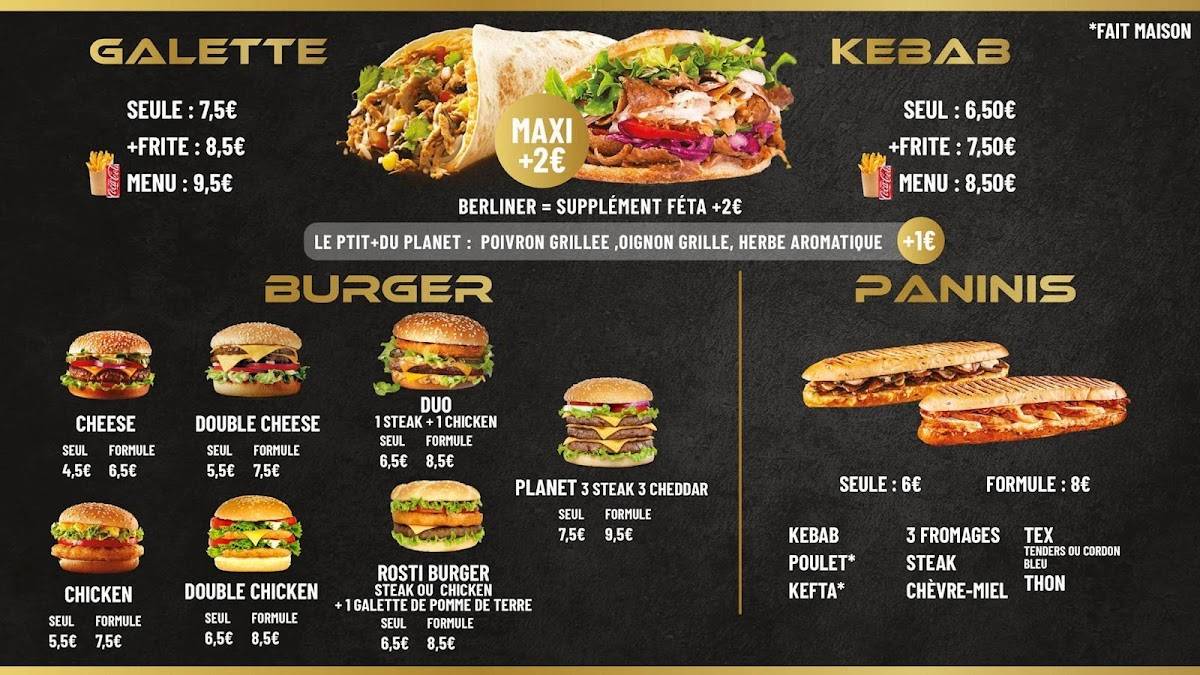 Menu de Planet Kebab