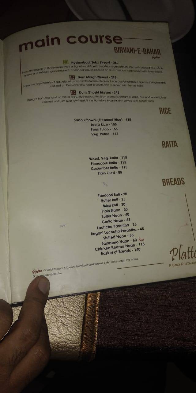 Platters Restaurant & Bar menu