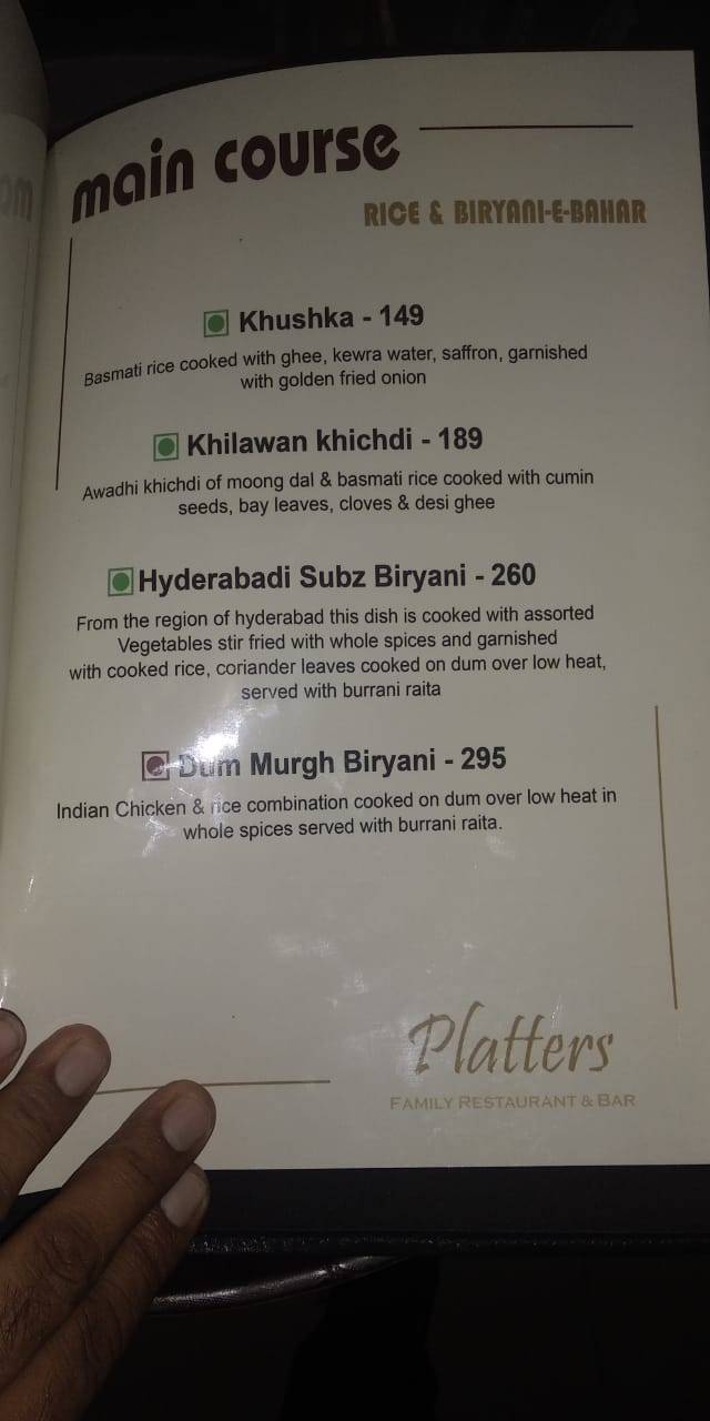 Platters Restaurant & Bar menu