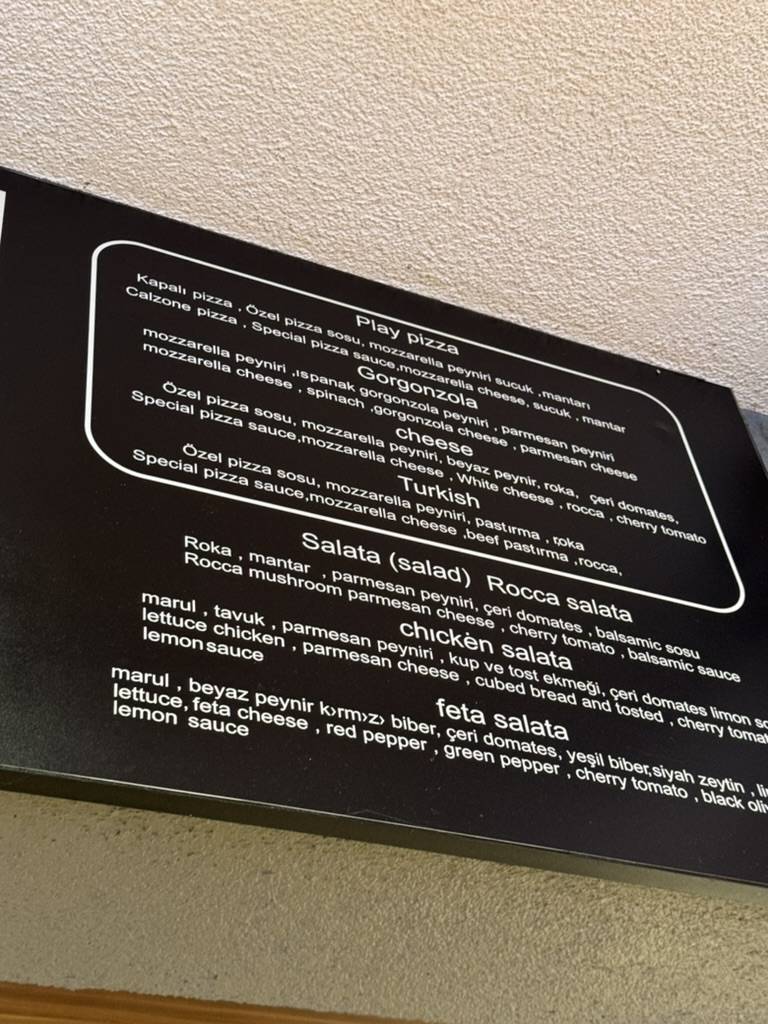 Menu de Play pizza
