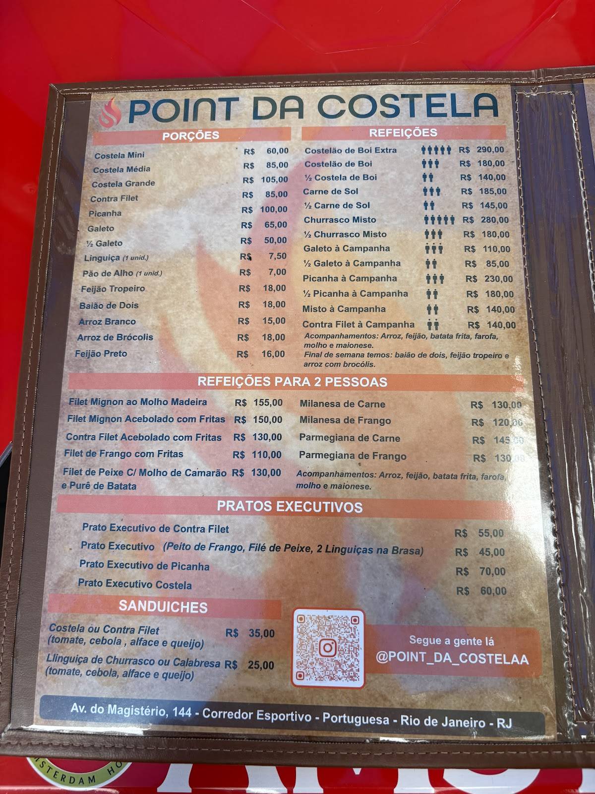 Point da costela cardápio