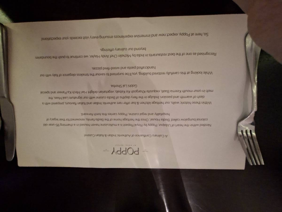 Poppy by Royal Repast Heritage Kitchen & Bar menu