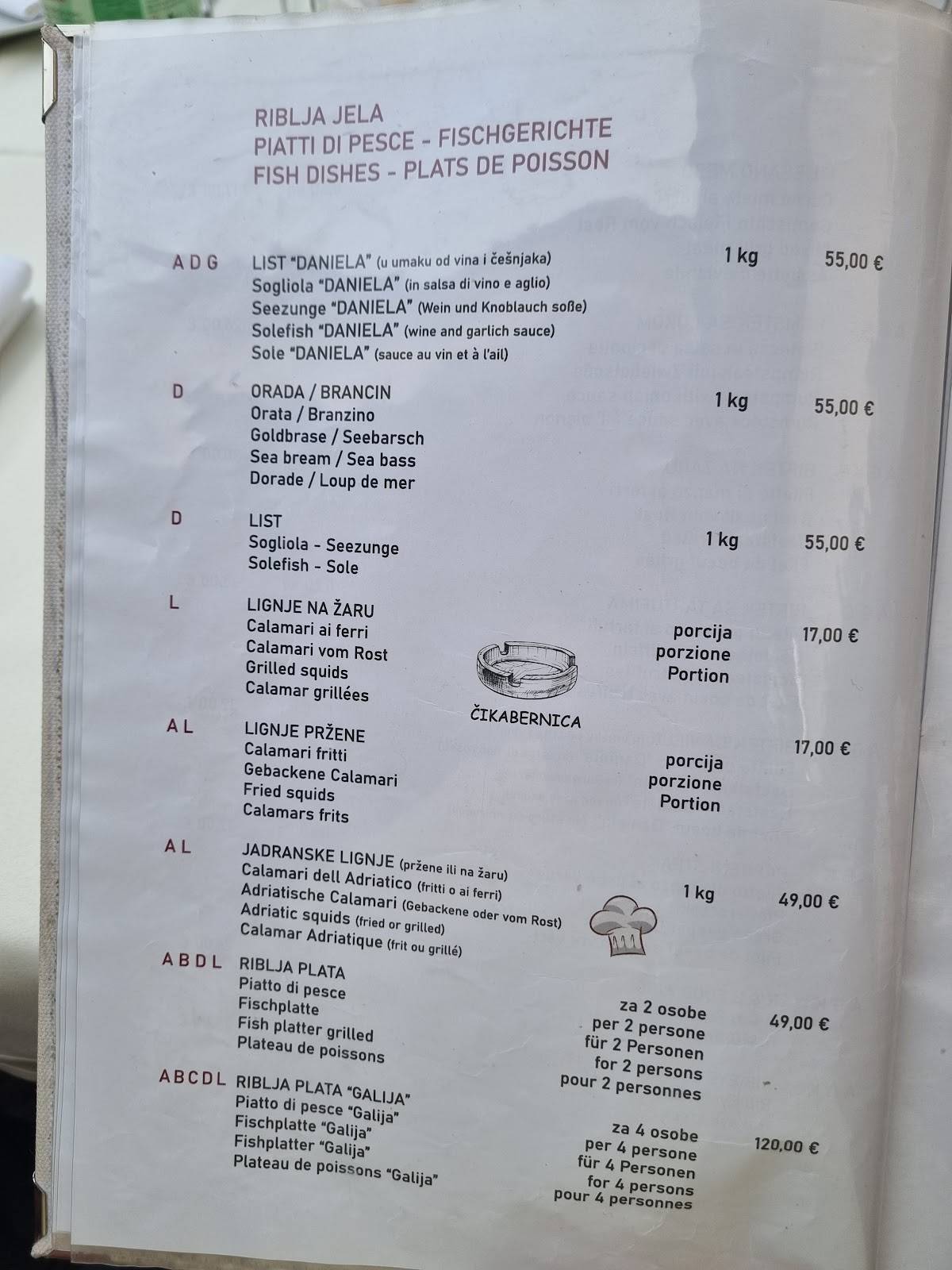 Menu di Restaurant Konoba Daniela 
